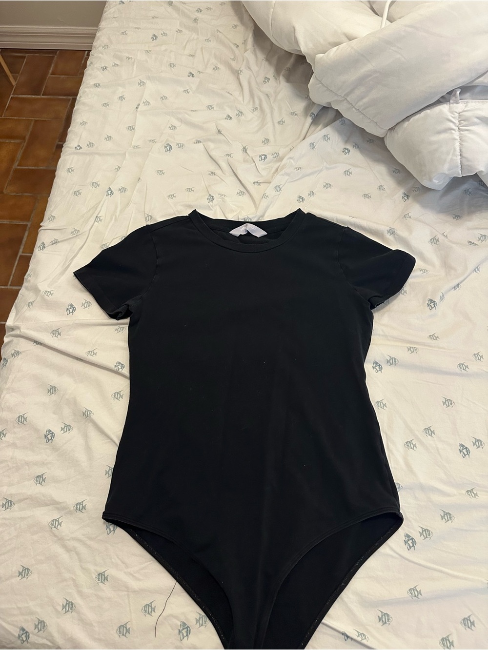 Black Short-Sleeve Crewneck Bodysuit - Women